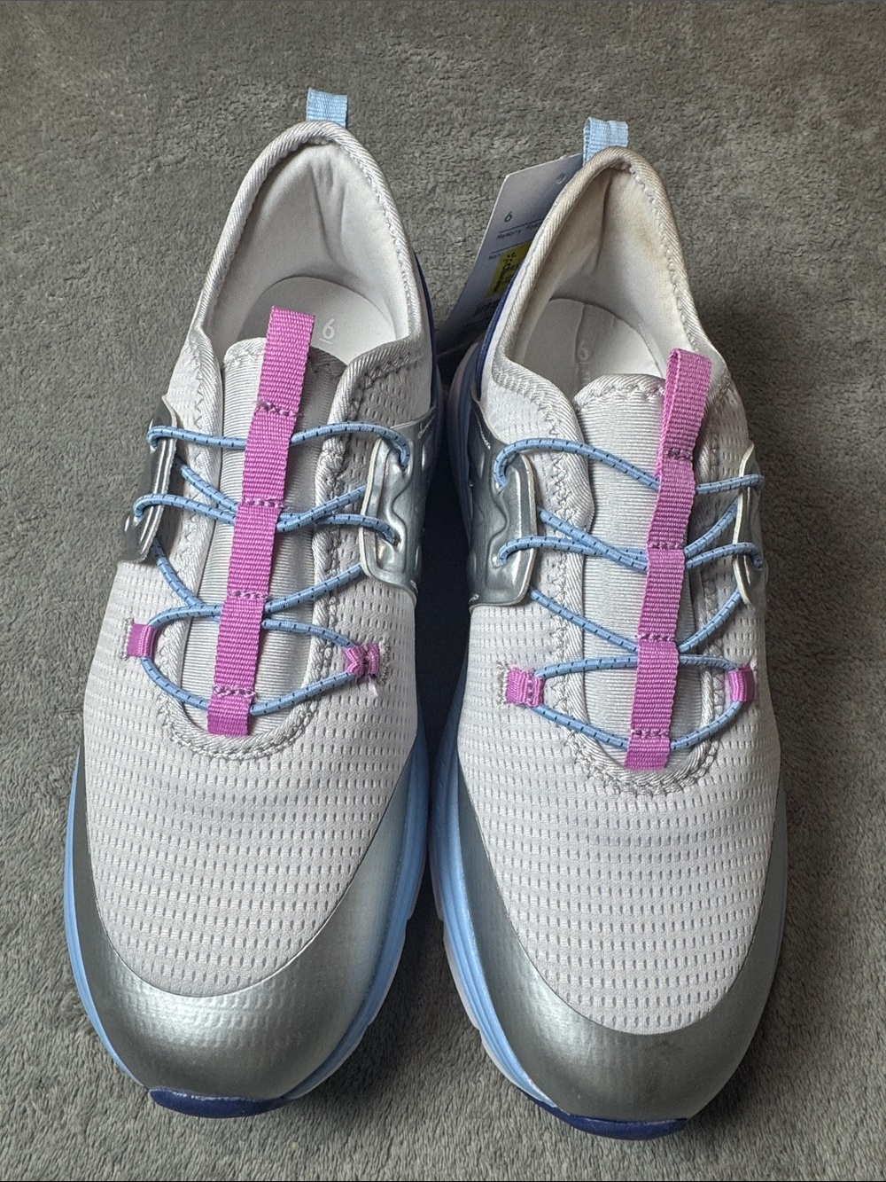 Athletic Works Women's Light Gray and Pink Slip-On Sneakers with Blue Accents